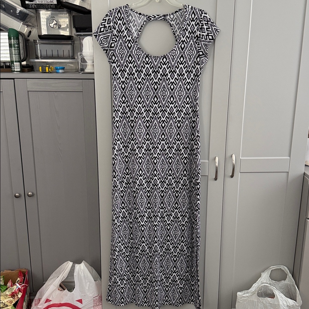Ultra Flirt Black and White Geometric Maxi Dress